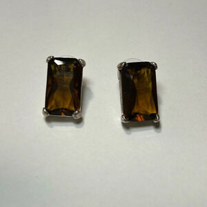 3/$20 Vintage Avon Brown Faux Smoky Quartz Large Rectangle Jewel Earrings
